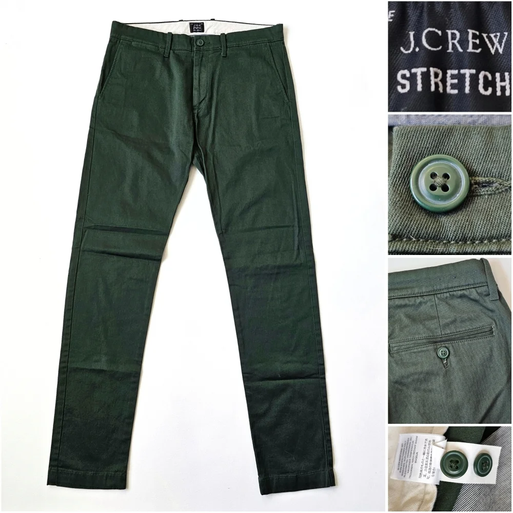J.Crew Stretch Chino Pants Green Men’s 32x34 Slim Cotton Style E1589